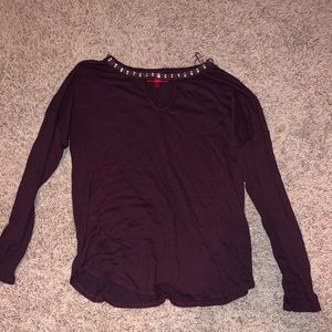 Purple Jeweled Neck Sweater